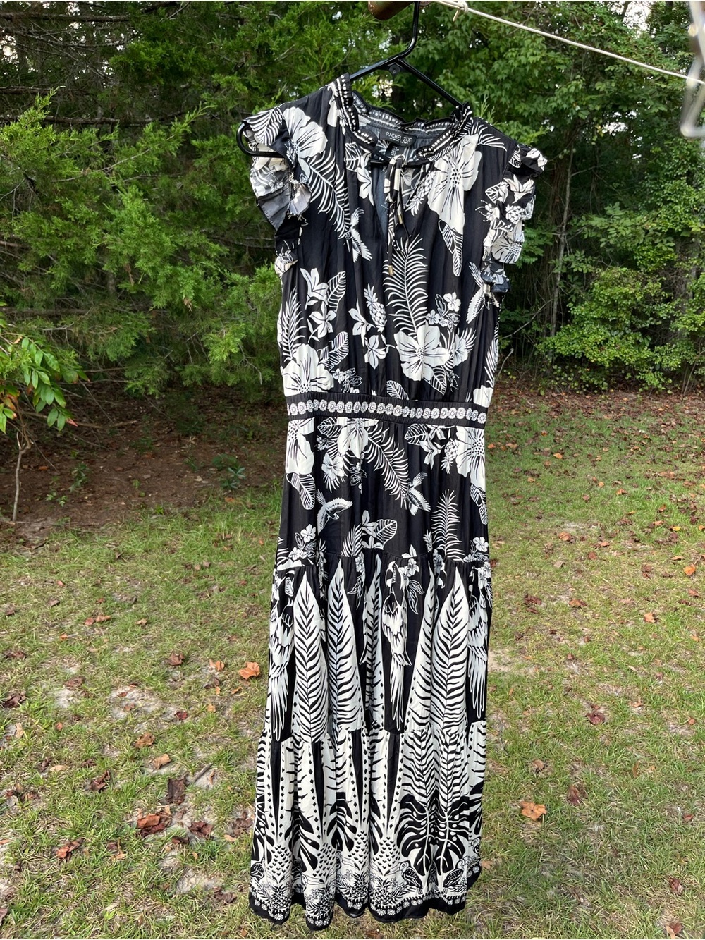 Rachel Zoe Black and White Floral Ruffle Maxi Dress